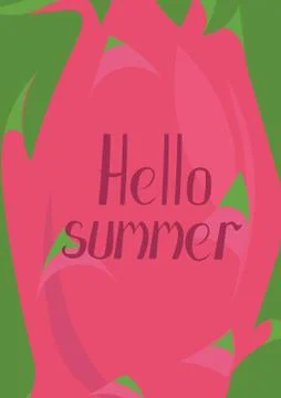 Hello summer. Background made of pitaya, dragon fruit. Vector greeting card,  Stock Illustration
