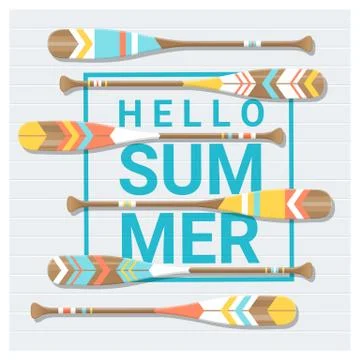 Hello summer background with painted canoe paddle Stock Illustration
