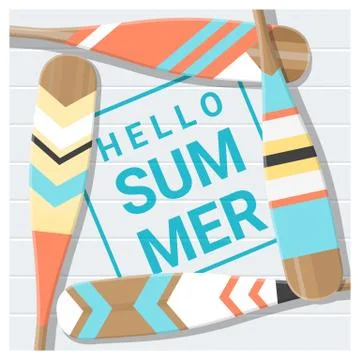 Hello summer background with painted canoe paddle Stock Illustration