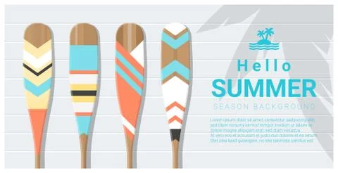 Hello summer background with painted canoe paddle Illustrazione stock