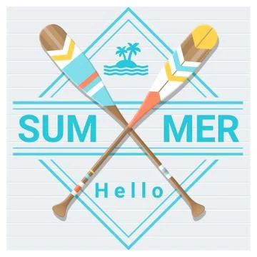 Hello summer background with painted canoe paddle Stock Illustration