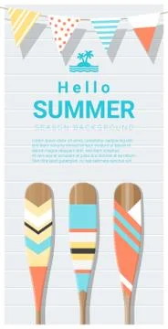 Hello summer background with painted canoe paddle Stock Illustration