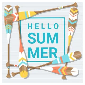 Hello summer background with painted canoe paddle Stock Illustration