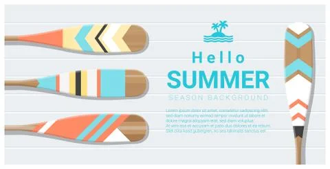 Hello summer background with painted canoe paddle Stock Illustration