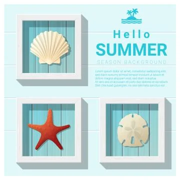 Hello summer background with sea creatures wall art Stock Illustration
