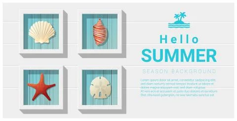 Hello summer background with sea creatures wall art Stock Illustration