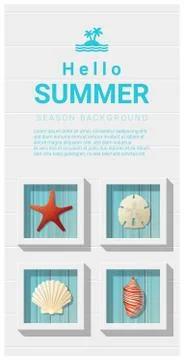 Hello summer background with sea creatures wall art Stock Illustration