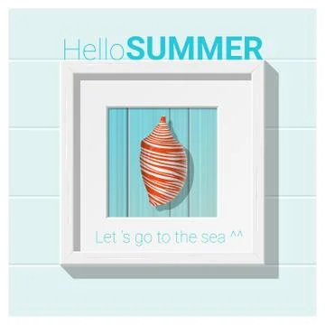Hello summer background with seashell wall art Stock Illustration