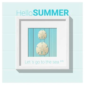 Hello summer background with seashell wall art Stock Illustration