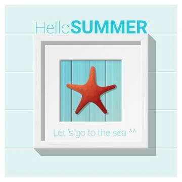 Hello summer background with starfish wall art Stock Illustration