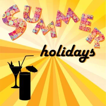 Hello summer background. Summer holidays cover with sun and ray beams. Hell.. Stock Illustration
