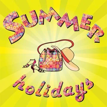 Hello summer background. Summer holidays cover with sun and ray beams. Hell.. Ilustração Stock