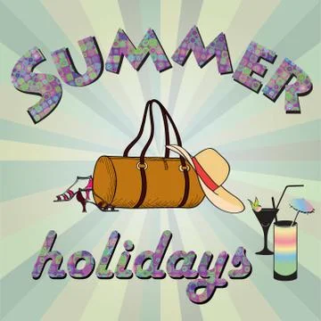 Hello summer background. Summer holidays cover with sun and ray beams. Hell.. Stock Illustration