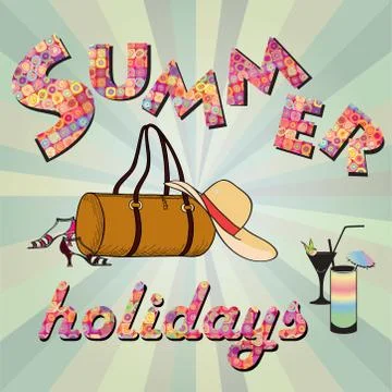 Hello summer background. Summer holidays cover with sun and ray beams. Hell.. Stock Illustration