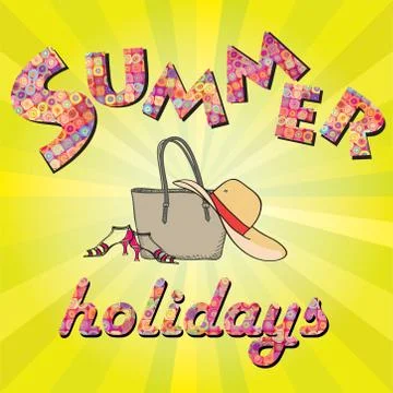 Hello summer background. Summer holidays cover with sun and ray beams. Hell.. Stock Illustration