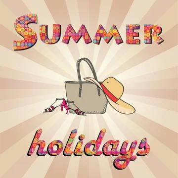 Hello summer background. Summer holidays cover with sun and ray beams. Hell.. Stock Illustration