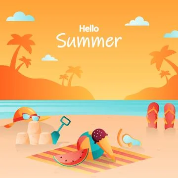 Hello summer background. Summer time. Illustrazione stock