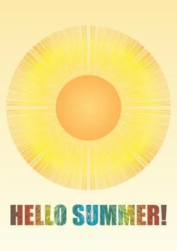 Hello summer background with sun and rainbow headline, place for own messag.. Stock Illustration