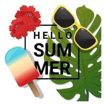 Hello summer background with tropical summer element Stock Illustration