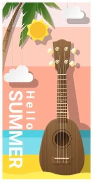 Hello summer background with ukulele Stock Illustration