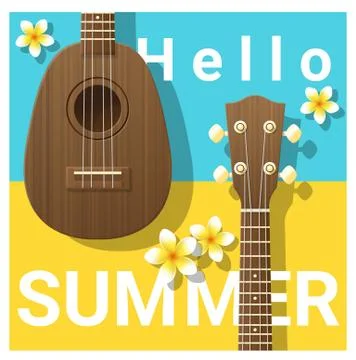 Hello summer background with ukulele Stock Illustration
