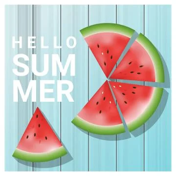 Hello summer background with watermelon Stock Illustration