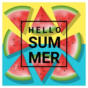Hello summer background with watermelon Stock Illustration
