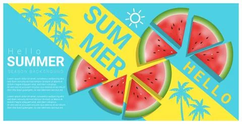 Hello summer background with watermelon Illustrazione stock
