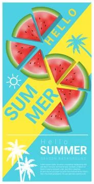 Hello summer background with watermelon Stock Illustration