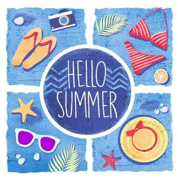 Hello summer for banner design. Stock Illustration