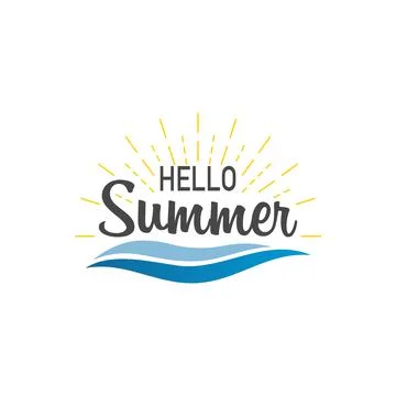 Hello summer. Banner hello summer with sunburst and waves. Sumer illustration Stock Illustration