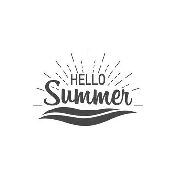 Hello summer. Banner hello summer with sunburst and waves. Sumer illustration Stock Illustration