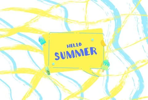 Hello Summer banner. Horizontal summer card with brushpaint background. Vecto Stock Illustration