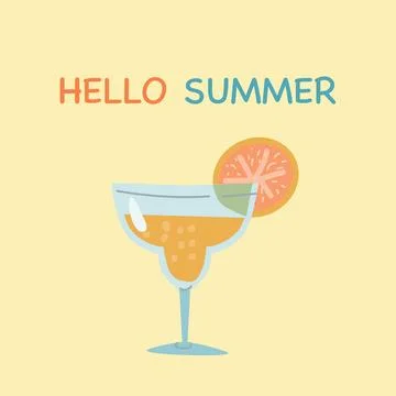Hello Summer banner, poster or cover with cocktail with citrus Stock Illustration