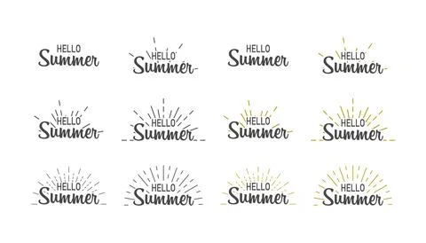 Hello summer. Banner set hello summer with sunburst. Sumer illustration. Text Illustrazione stock