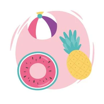 Hello summer, beach ball pineapple float vacations tropical Stock Illustration