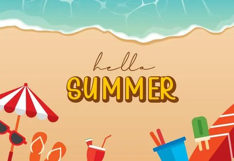Hello summer beach banners design. Summer with objects elements background. Stock Illustration