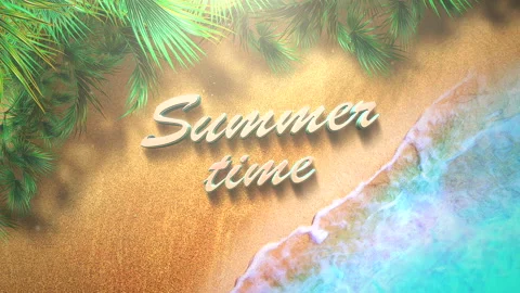 Hello Summer on beach with green palms and waves of ocean Video stock 199096405