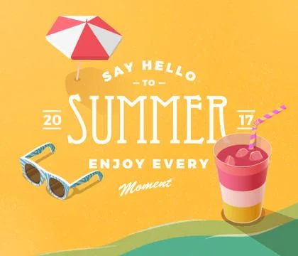 Hello summer on beach Stock Illustration