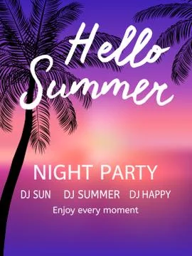 Hello Summer Beach Party Flyer. Stock Illustration