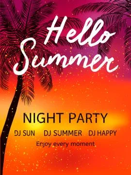 Hello Summer Beach Party Flyer. Stock Illustration