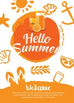 Hello summer beach party poster background template Stock Illustration