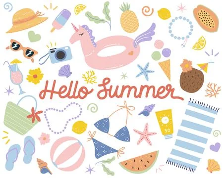 Hello Summer Beach Vector Collection Stock Illustration