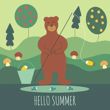 Hello summer bear Stock Illustration