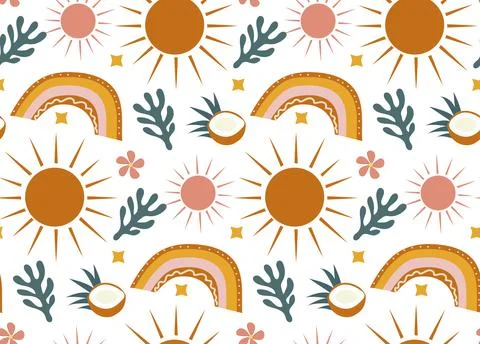 Hello summer boho abstract creative contemporary aesthetic pattern. Vector Stock Illustration