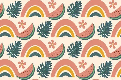 Hello summer boho abstract creative contemporary aesthetic pattern. Vector Stock Illustration