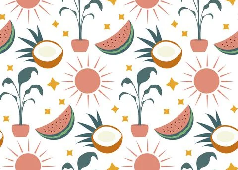 Hello summer boho abstract creative contemporary aesthetic pattern. Vector Stock Illustration