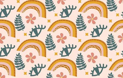 Hello summer boho abstract creative contemporary aesthetic pattern. Vector Stock Illustration