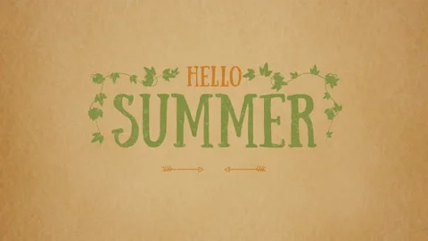 Hello Summer with branch of leafs on brown gradient Stockbeeldmateriaal 202111072