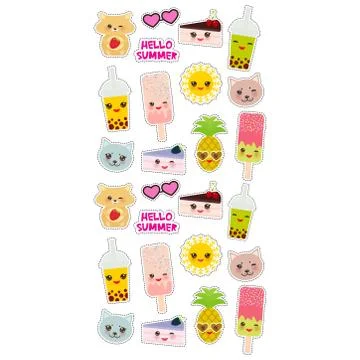 Hello Summer bright tropical card design, fashion patches badges stickers. Ap イラスト素材